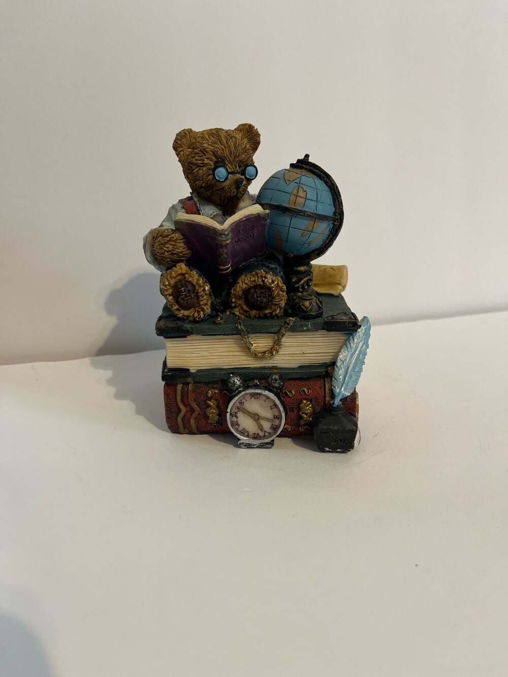 Vintage Bear Hand Painted Bear Reading Lost World Music Box Tested Working